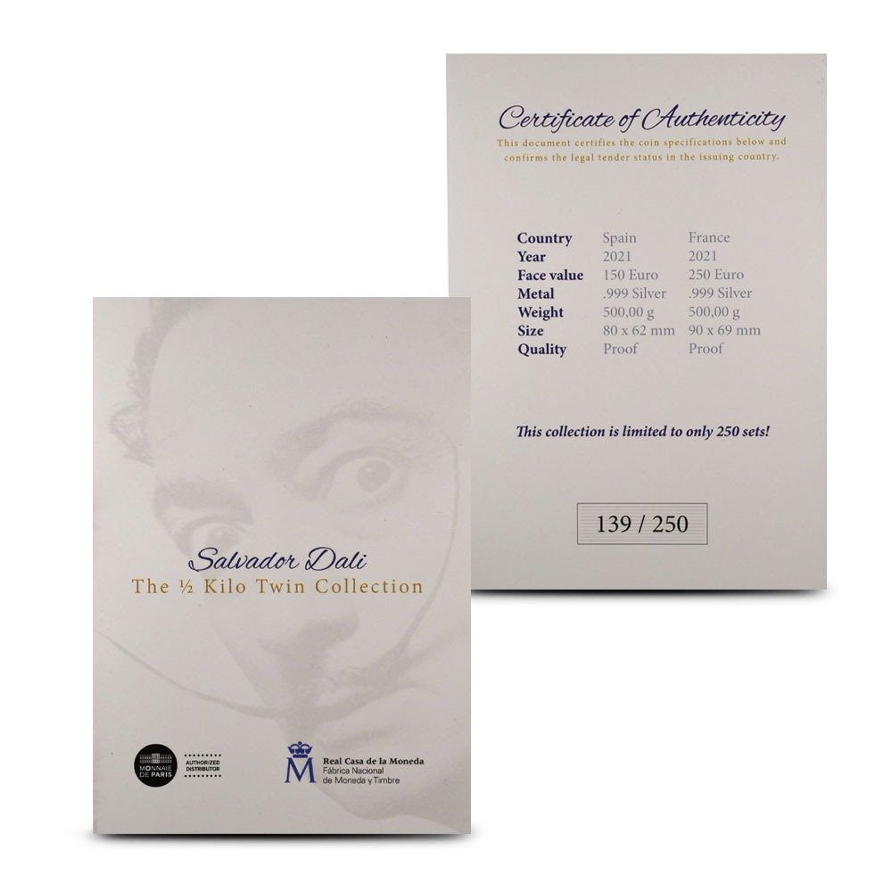 2021 Proof French and Spanish Silver Twin Collection Salvador Dali 2 Coin Set - Image 2
