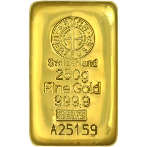 250 Gram Argor Heraeus Cast Gold Ba