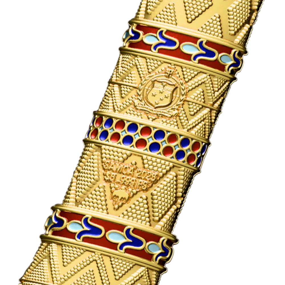 2025 2 oz Colorized Samoa Silver King Tutankhamun's Dagger Shaped Coin (Gilded) - Image 2