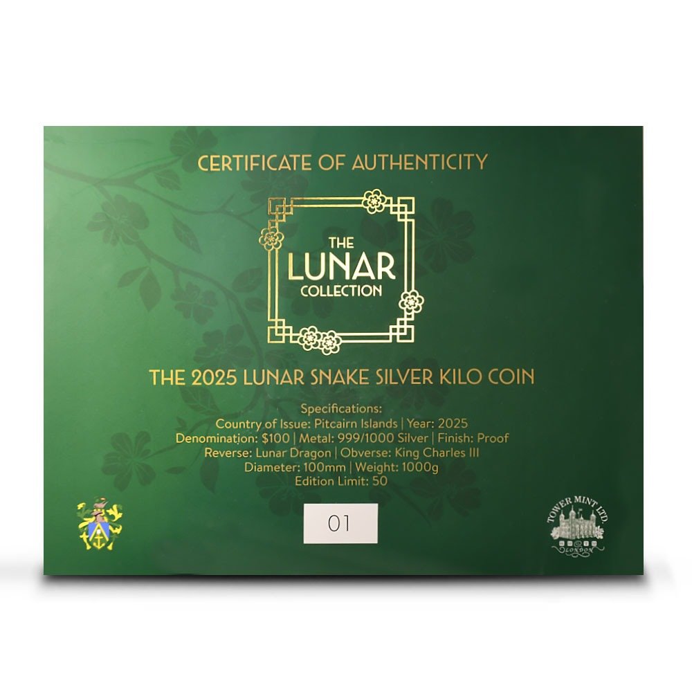 2025 1 Kilo Proof Pitcairn Islands Silver Lunar Year of the Snake Coin (Box + CoA) - Image 3