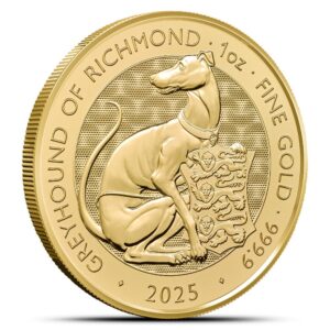 2025 1 oz British Gold Tudor Beasts Greyhound of Richmond Tube (10 Coins, BU)