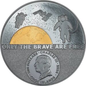 2024 5 Oz Astronaut Cook Islands Real Heroes Black Proof Gold Coin