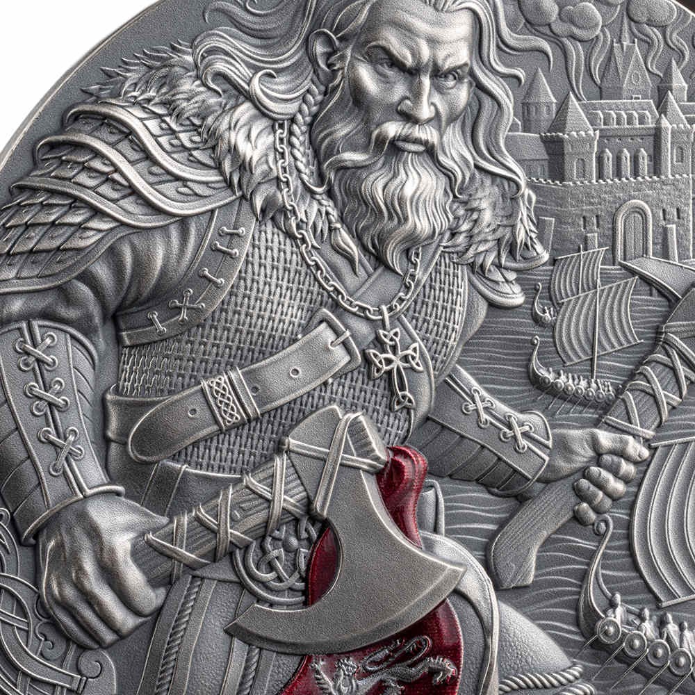 2026 2 oz Antique Cameroon Silver The Way to Valhalla Rollo of Normandy Coin (High Relief, Box + CoA) - Image 5